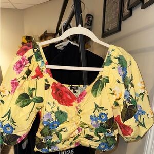 Express Yellow Floral Puff Sleeve Blouse